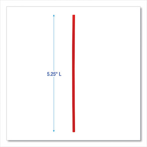 Boardwalk Single-Tube Stir-Straws,5.25", Polypropylene, Red, 1,000/Pack, 10 Packs/Carton (STRU525R10)