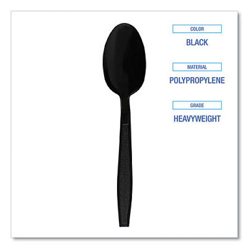 Boardwalk Heavyweight Polypropylene Cutlery, Spoon, Plastic, Black, 1,000/Carton (TEAHWPPBLA)