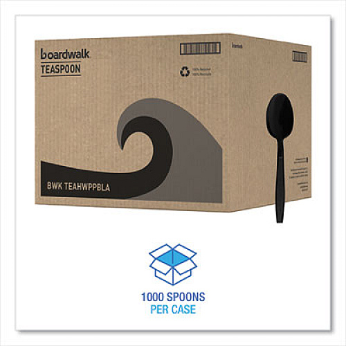 Boardwalk Heavyweight Polypropylene Cutlery, Spoon, Plastic, Black, 1,000/Carton (TEAHWPPBLA)