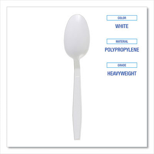 Boardwalk Heavyweight Polypropylene Cutlery, Spoon, Plastic, White, 1,000/Carton (TEAHWPPWH)