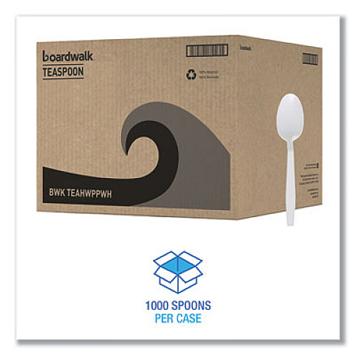 Boardwalk Heavyweight Polypropylene Cutlery, Spoon, Plastic, White, 1,000/Carton (TEAHWPPWH)