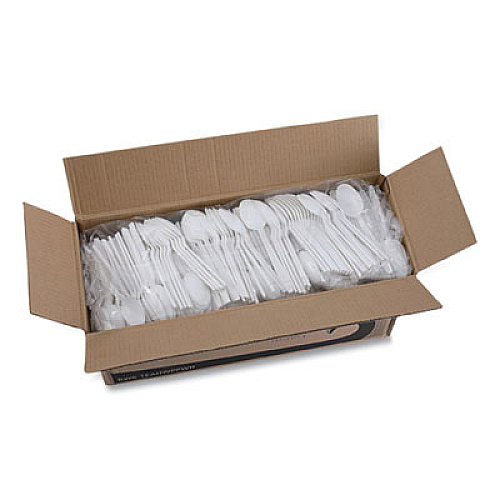 Boardwalk Heavyweight Polypropylene Cutlery, Spoon, Plastic, White, 1,000/Carton (TEAHWPPWH)