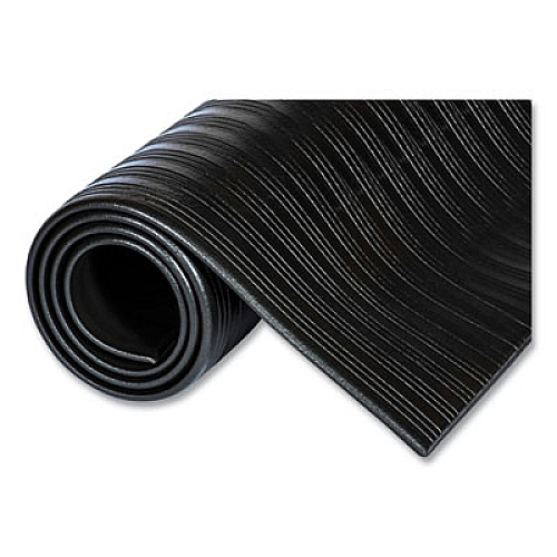 Crown Ribbed Vinyl Anti-Fatigue Mat, Rectangular, Black Ribbed Surface, 36" x 12 ft (FL3612BK)