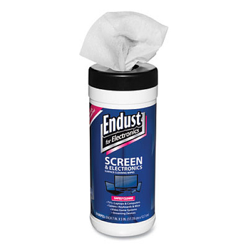 Endust Antistatic Screen Cleaning Wipes, Premoistened, 5 x 7, Clean Scent, White, 70/Canister (11506)