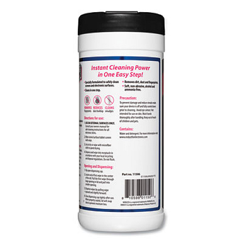 Endust Antistatic Screen Cleaning Wipes, Premoistened, 5 x 7, Clean Scent, White, 70/Canister (11506)