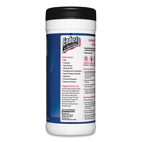 Endust Antistatic Screen Cleaning Wipes, Premoistened, 5 x 7, Clean Scent, White, 70/Canister (11506)