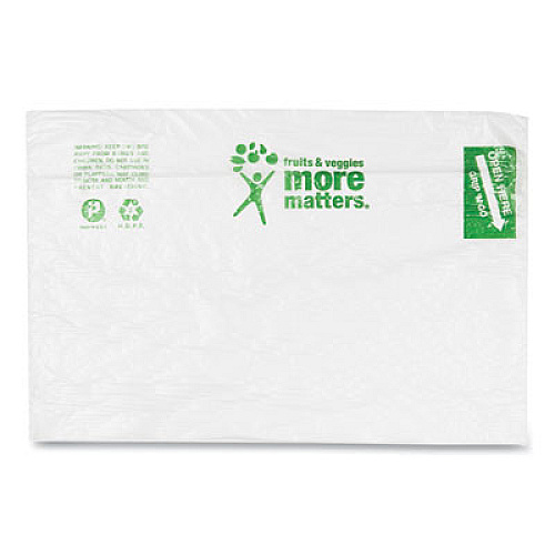 Inteplast Group Produce Bags, Fruits and Veggies - More Matters Labeling, 0.35 mil, 10" x 15", Clear, 1,400 Bags/Roll, 4 Rolls/Carton (PHMORE15NS)