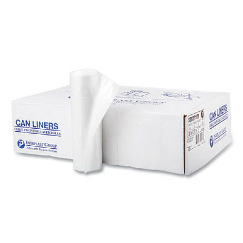 Inteplast Group High-Density Commercial Can Liners, 30 gal, 10 mic, 30" x 37", Clear, Interleaved Roll, 25 Bags/Roll, 20 Rolls/Carton (S303710N)