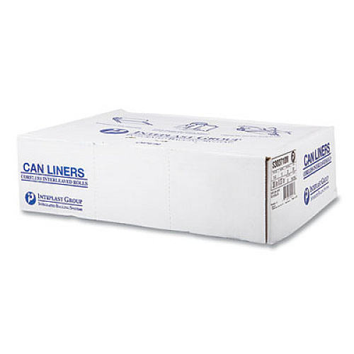 Inteplast Group High-Density Commercial Can Liners, 30 gal, 10 mic, 30" x 37", Clear, Interleaved Roll, 25 Bags/Roll, 20 Rolls/Carton (S303710N)