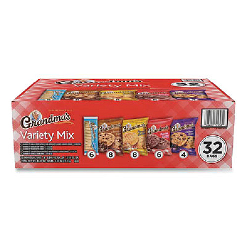 Grandma's Cookies Variety Tray, Assorted Flavors, (6) 3.25 oz, (26) 2.5 oz, 32 Bags/Carton (73977)