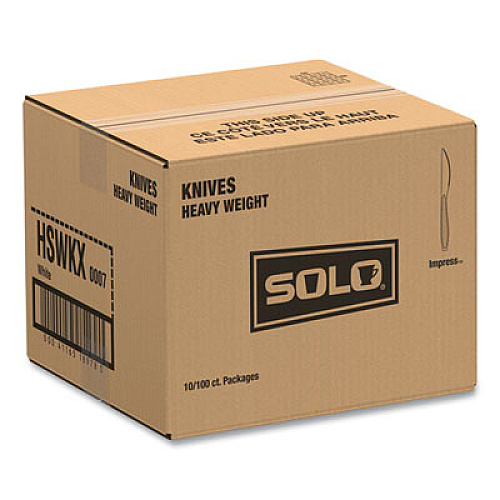 SOLO Impress Heavyweight Full-Length Polystyrene Cutlery, Knife, Plastic, White, 100/Box, 10 Boxes/Carton (HSWKX0007)