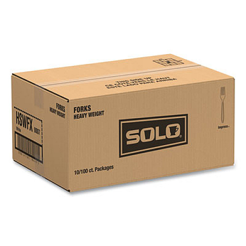 SOLO Impress Heavyweight Full-Length Polystyrene Cutlery, Fork, Plastic, White, 100/Box, 10 Boxes/Carton (HSWFX0007)