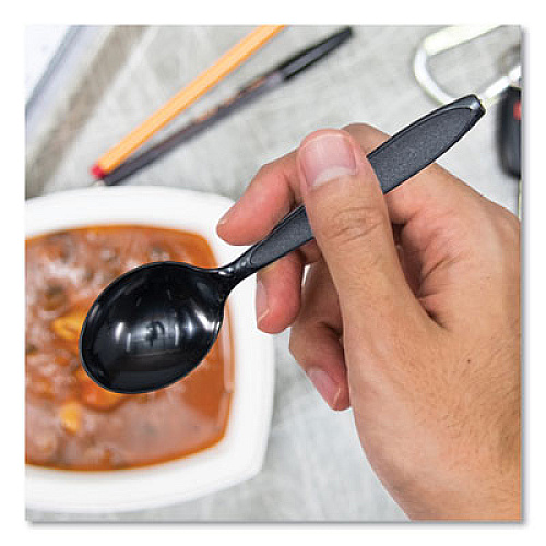 SOLO Reliance Mediumweight Cutlery, Soup Spoon, Plastic, Black, 1,000/Carton (RSKS0004)