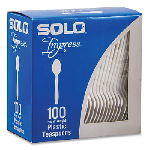 SOLO Impress Heavyweight Full-Length Polystyrene Cutlery, Spoon, Plastic, White, 100/Box, 10 Boxes/Carton (HSWTX0007)