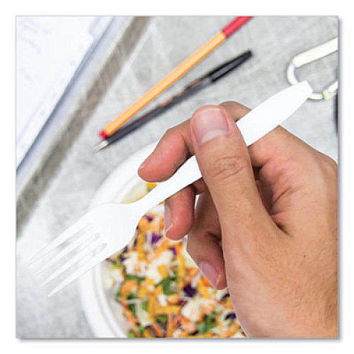 SOLO Impress Heavyweight Full-Length Polystyrene Cutlery, Fork, Plastic, White, 100/Box (HSWFX0007BX)