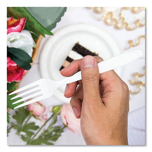 SOLO Impress Heavyweight Full-Length Polystyrene Cutlery, Fork, Plastic, White, 100/Box (HSWFX0007BX)