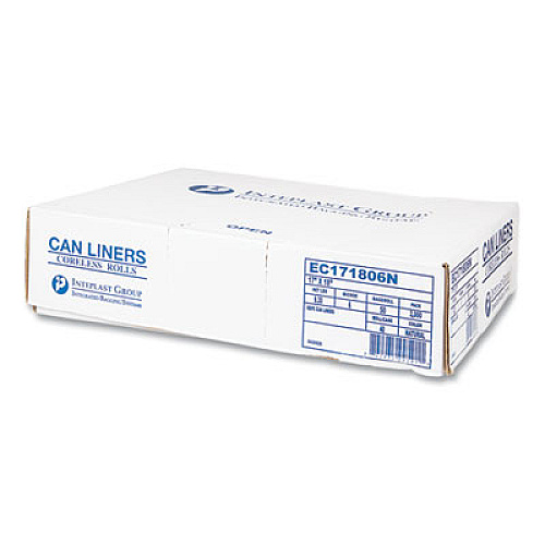 Inteplast Group High-Density Commercial Can Liners, 4 gal, 6 mic, 17" x 18", Clear, Perforated Roll, 50 Bags/Roll, 40 Rolls/Carton (EC171806N)