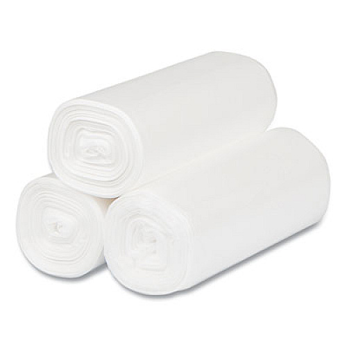 Inteplast Group High-Density Commercial Can Liners, 4 gal, 6 mic, 17" x 18", Clear, Perforated Roll, 50 Bags/Roll, 40 Rolls/Carton (EC171806N)