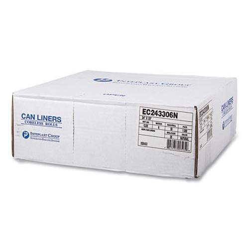 Inteplast Group High-Density Commercial Can Liners, 16 gal, 6 mic, 24" x 33", Natural, Perforated Roll, 50 Bags/Roll, 20 Rolls/Carton (EC243306N)