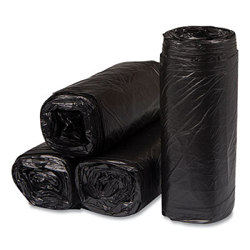 Inteplast Group High-Density Commercial Can Liners, 16 gal, 8 mic, 24" x 33", Black, Interleaved Roll, 50 Bags/Roll, 20 Rolls/Carton (S243308K)