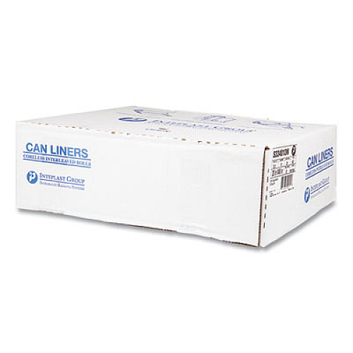 Inteplast Group High-Density Commercial Can Liners, 33 gal, 13 mic, 33" x 40", Clear, Interleaved Roll, 25 Bags/Roll, 20 Rolls/Carton (S334013N)