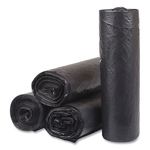 Inteplast Group High-Density Commercial Can Liners, 33 gal, 16 mic, 33" x 40", Black, Interleaved Roll, 25 Bags/Roll, 10 Rolls/Carton (S334016K)