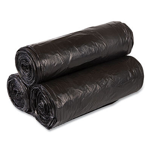 Inteplast Group High-Density Commercial Can Liners, 33 gal, 22 mic, 33" x 40", Black, Interleaved Roll, 25 Bags/Roll, 10 Rolls/Carton (S334022K)