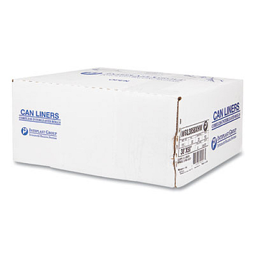 Inteplast Group High-Density Commercial Can Liners, 55 gal, 17 mic, 36" x 60", Clear, Interleaved Roll, 25 Bags/Roll, 8 Rolls/Carton (S366017N)