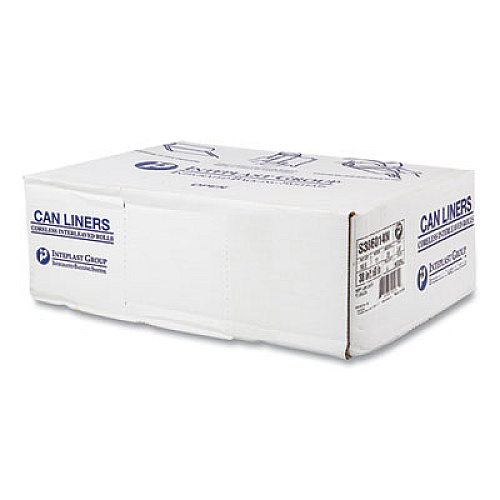 Inteplast Group High-Density Commercial Can Liners, 60 gal, 14 mic, 38" x 60", Clear, Interleaved Roll, 25 Bags/Roll, 8 Rolls/Carton (S386014N)