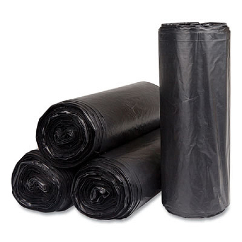 Inteplast Group High-Density Commercial Can Liners, 60 gal, 22 mic, 38" x 60", Black, Interleaved Roll, 25 Bags/Roll, 6 Rolls/Carton (S386022K)