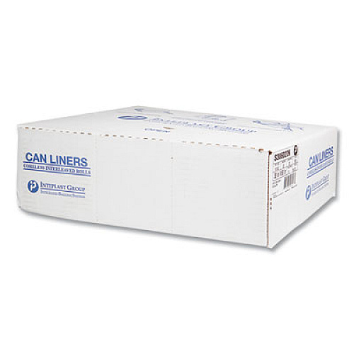 Inteplast Group High-Density Commercial Can Liners, 60 gal, 22 mic, 38" x 60", Black, Interleaved Roll, 25 Bags/Roll, 6 Rolls/Carton (S386022K)