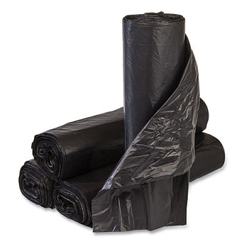 Inteplast Group High-Density Commercial Can Liners, 45 gal, 12 mic, 40" x 48", Black, Interleaved Roll, 25 Bags/Roll, 10 Rolls/Carton (S404812K)
