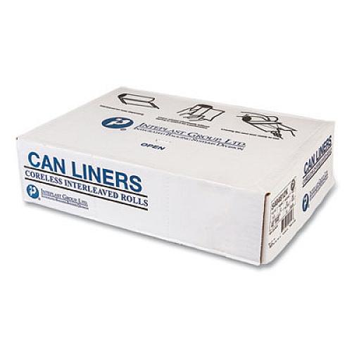 Inteplast Group High-Density Commercial Can Liners, 45 gal, 12 mic, 40" x 48", Black, Interleaved Roll, 25 Bags/Roll, 10 Rolls/Carton (S404812K)