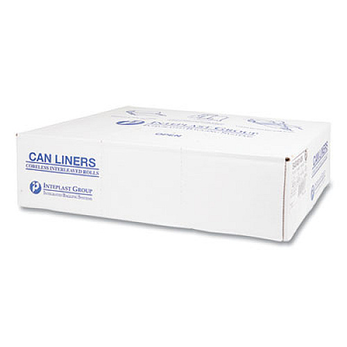 Inteplast Group High-Density Commercial Can Liners, 45 gal, 14 mic, 40" x 48", Clear, Interleaved Roll, 25 Bags/Roll, 10 Rolls/Carton (S404814N)