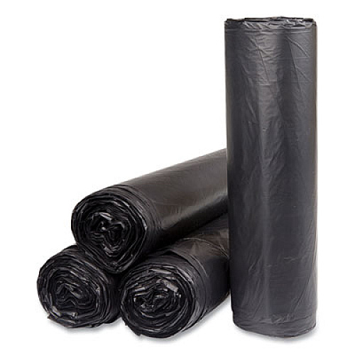 Inteplast Group High-Density Commercial Can Liners, 45 gal, 16 mic, 40" x 48", Black, Interleaved Roll, 25 Bags/Roll, 10 Rolls/Carton (S404816K)
