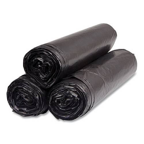 Inteplast Group High-Density Commercial Can Liners, 45 gal, 16 mic, 40" x 48", Black, Interleaved Roll, 25 Bags/Roll, 10 Rolls/Carton (S404816K)