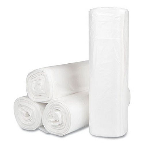 Inteplast Group High-Density Commercial Can Liners, 45 gal, 16 mic, 40" x 48", Clear, Interleaved Roll, 25 Bags/Roll, 10 Rolls/Carton (S404816N)