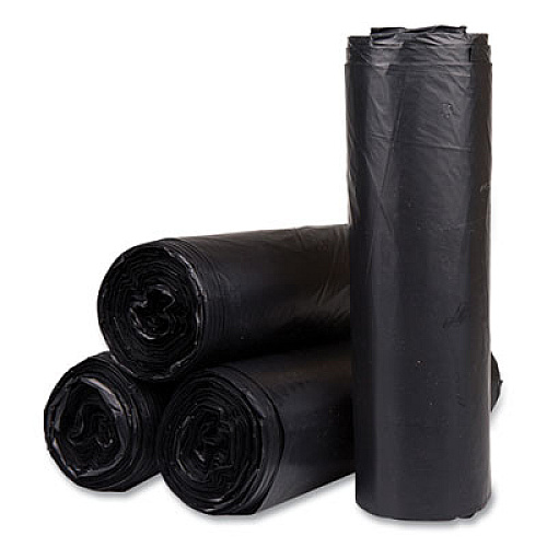 Inteplast Group High-Density Commercial Can Liners, 45 gal, 22 mic, 40" x 48", Black, Interleaved Roll, 25 Bags/Roll, 6 Rolls/Carton (S404822K)