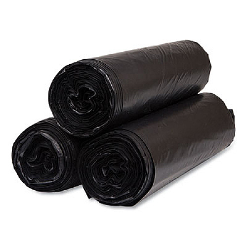 Inteplast Group High-Density Commercial Can Liners, 45 gal, 22 mic, 40" x 48", Black, Interleaved Roll, 25 Bags/Roll, 6 Rolls/Carton (S404822K)