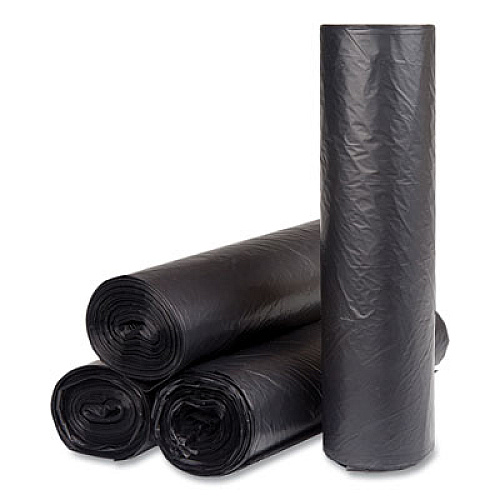 Inteplast Group High-Density Commercial Can Liners, 56 gal, 16 mic, 43" x 48", Black, Interleaved Roll, 25 Bags/Roll, 8 Rolls/Carton (S434816K)