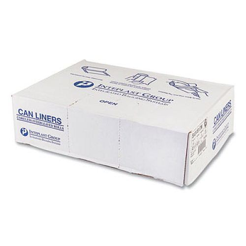 Inteplast Group High-Density Commercial Can Liners, 56 gal, 17 mic, 43" x 48", Clear, Interleaved Roll, 25 Bags/Roll, 8 Rolls/Carton (S434817N)