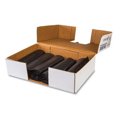 Inteplast Group High-Density Commercial Can Liner Value Pack, 56 gal, 19 mic, 43" x 46", Black, Interleaved Roll, 25 Bags/Roll, 6 Rolls/CT (VALH4348K22)