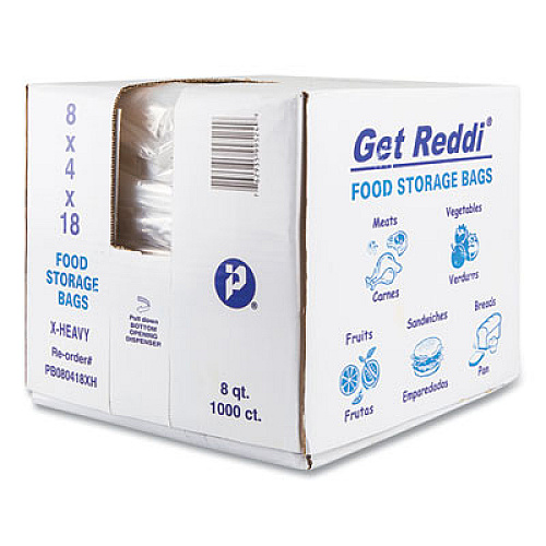 Inteplast Group Food and Utility Bags, 2 gal, 8" x 4" x 18", Clear, 1,000/Carton (PB080418XH)