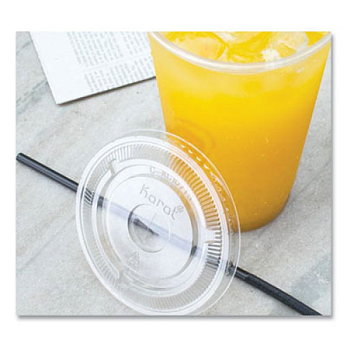 Karat PET Lids, Flat with Straw Slot, Fits 32 oz Cold Cups, Plastic, Clear, 500/Carton (CKC107TS)