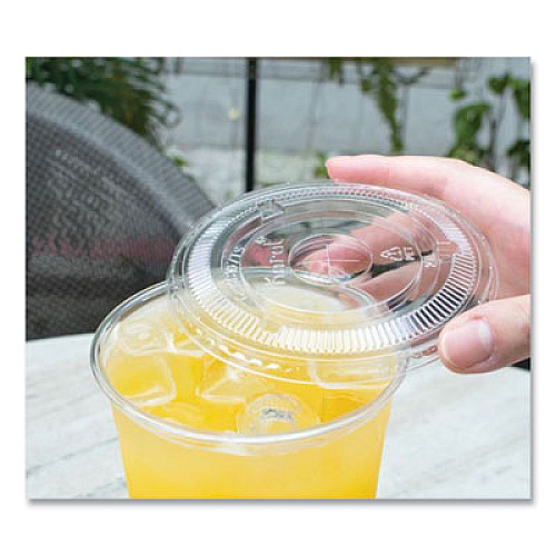 Karat PET Lids, Flat with Straw Slot, Fits 32 oz Cold Cups, Plastic, Clear, 500/Carton (CKC107TS)