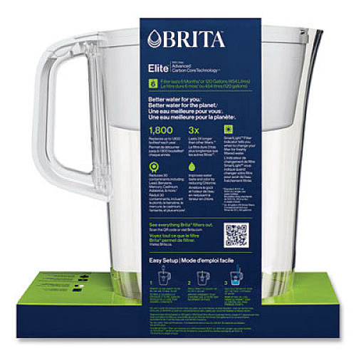 Brita Tahoe Water Pitcher with Elite Filter, 10 Cups, Bright White, 2/Carton (50688CT)