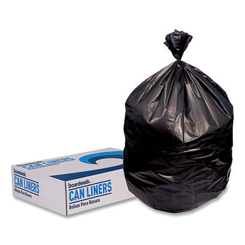 Boardwalk Low-Density Waste Can Liners, 23 gal, 0.9 mil, 28" x 45", Black, Perforated Roll, 25 Bags/Roll, 8 Rolls/Carton (2845SJB)