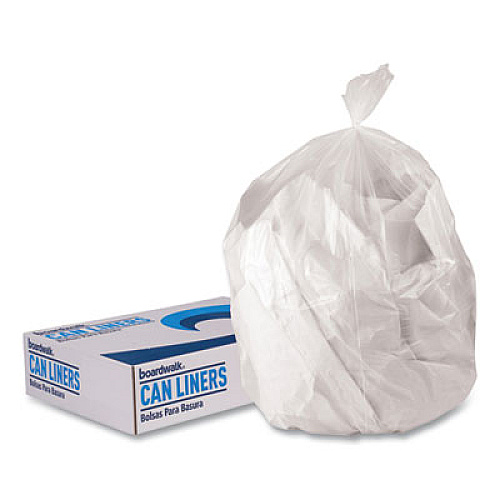 Boardwalk Low-Density Waste Can Liners, 23 gal, 0.9 mil, 28" x 45", Clear, Perforated Roll, 25 Bags/Roll, 8 Rolls/Carton (2845SJC)