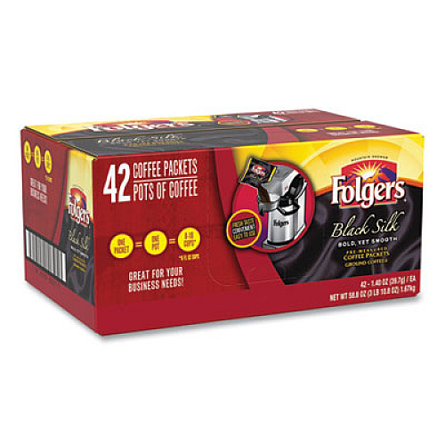 Folgers Black Silk Ground Coffee Fraction Pack, 1.4 oz Packet, 42/Carton (00019)