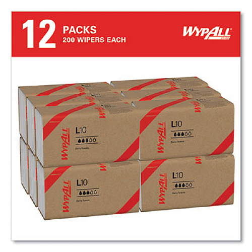 WypAll L10 SANI-PREP Dairy Towels, Banded, 2-Ply, 9.3 x 10.5, Unscented, White, 200/Pack, 12 Packs/Carton (01770)